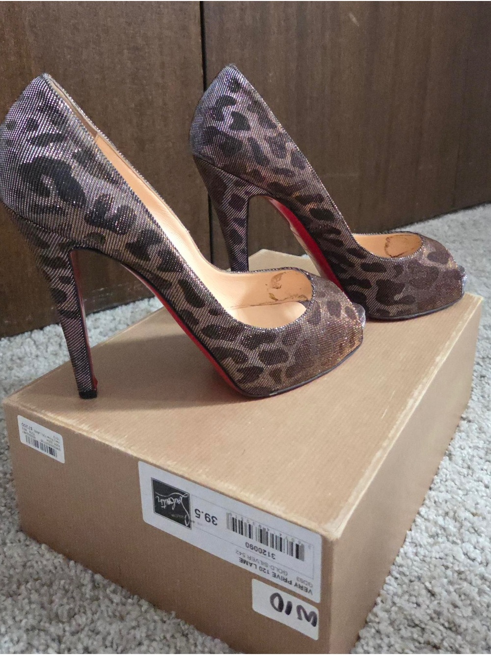 Women's Louboutin Leopard Print Peep-Toe High Heels